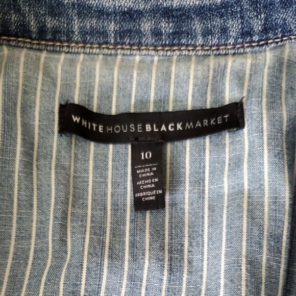 White House Black Market Classic Distressed Medium Blue Denim Jacket Size 10 - Picture 6 of 9